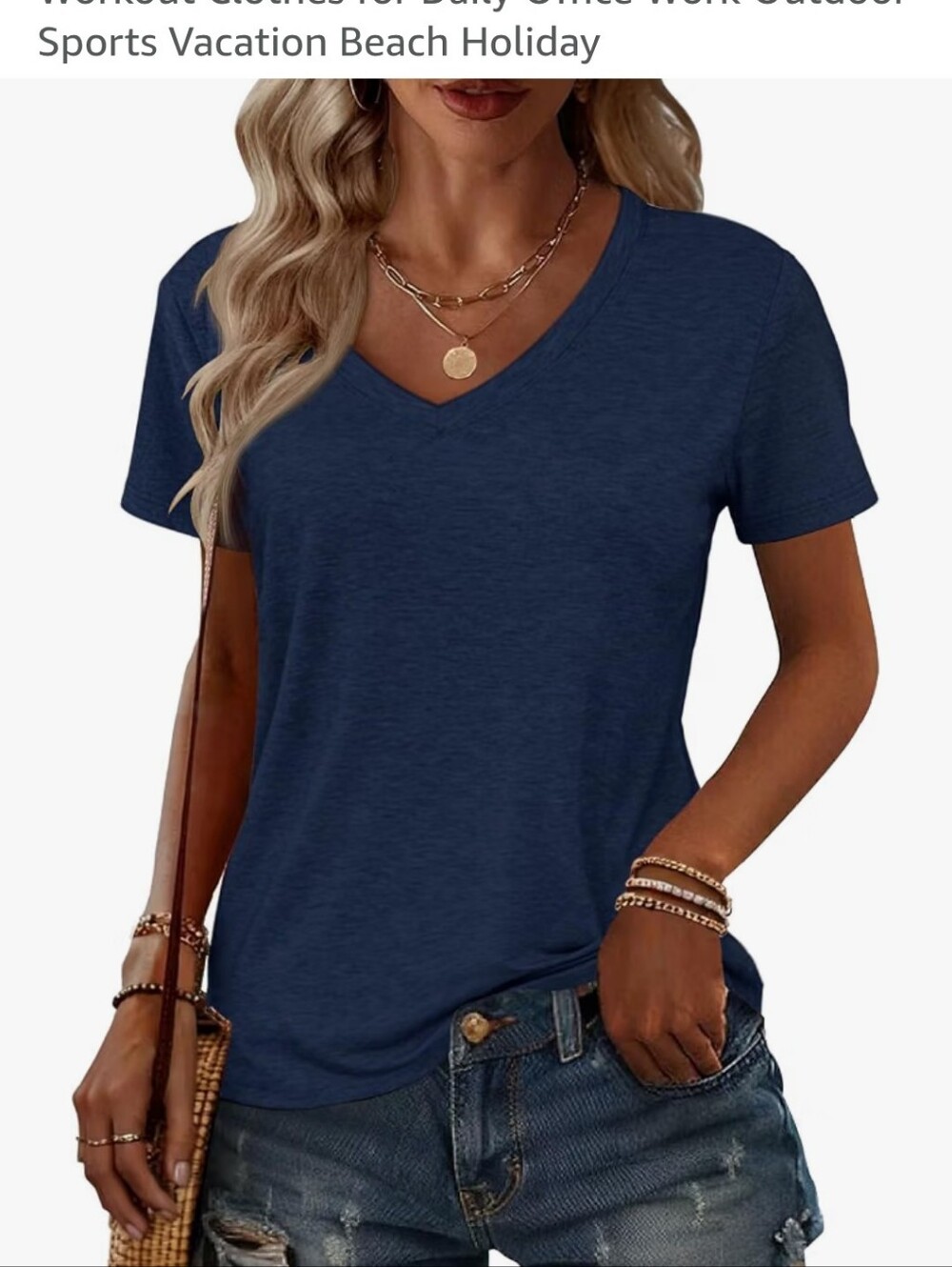 Womans Blue Super Soft V Neck Tee